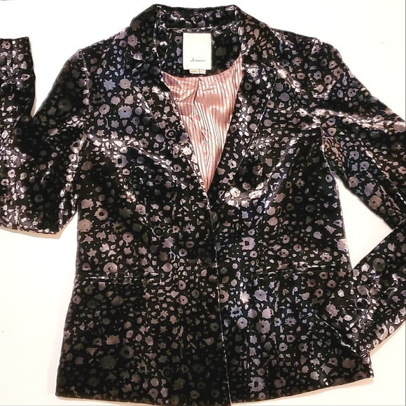 NWOT✨️ Anthropologie Elevenses Velvet Black Silver Grey Blazer Jacket, 2 - Picture 9 of 11